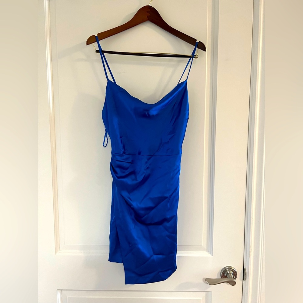 Zara Blue Satin Cowl Neck Dress (Never Worn)